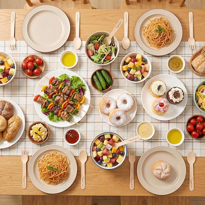 LemonRoad 200 Pcs Thank You Disposable Wooden Cutlery Set Bamboo Utensils 100 - Image 5