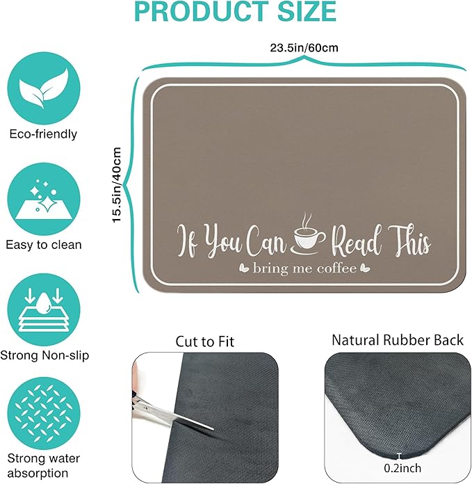 Coffee Bar Mat for Countertops 23inx15in, Absorbent Hide Stain Anti-Slip Cafe - Image 6