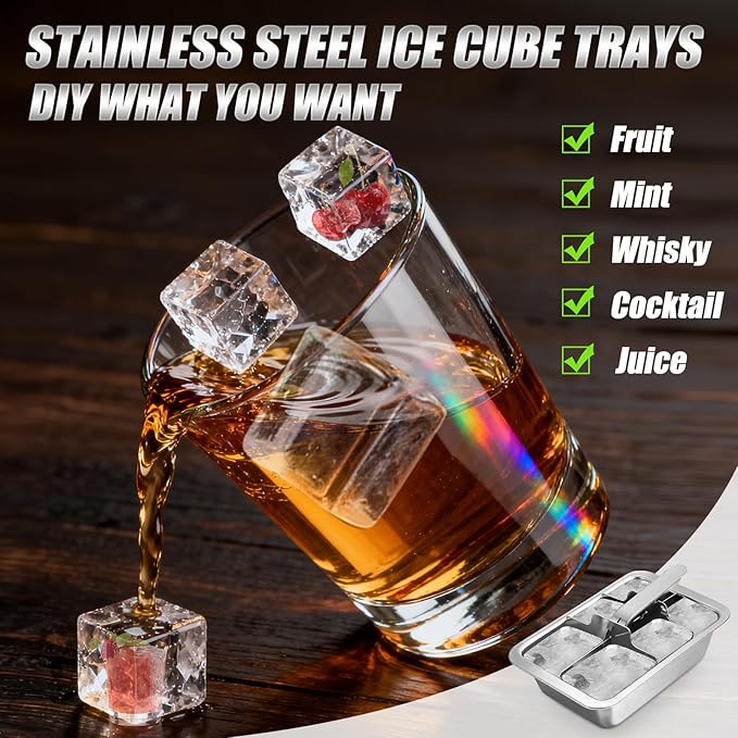 Ice Cube Trays, 3 Pack Large 6-cube Stainless Steel Ice Cube Trays - Image 4