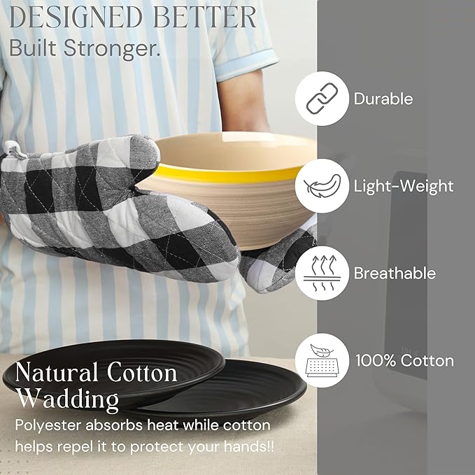 Oven Mitt & Pot Holder Buffalo Plaid Check 100% Cotton Heat Resistant Oven - Image 6