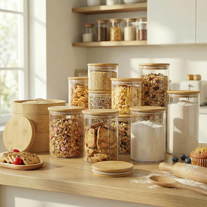 45oz - 3 Pack Glass Jars with Bamboo Lids, Glass Pantry Storage Containers with - Image 6