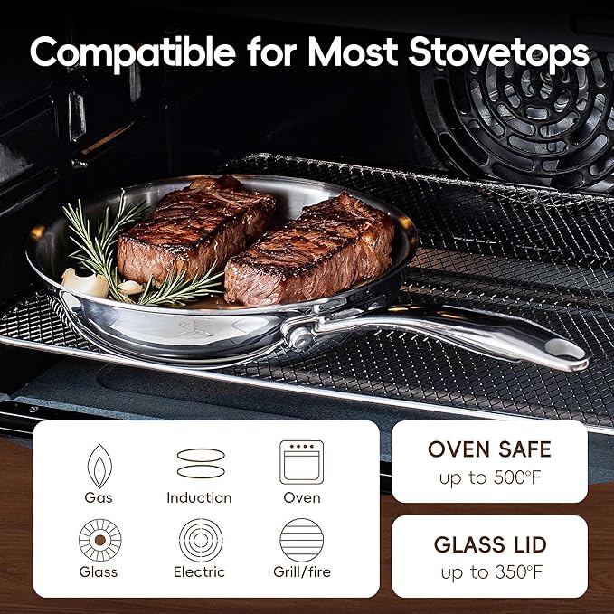 SuperCook 2 Pieces Tri-Ply Clad Stainless Steel Frying Pan, Steel Pans - Image 4