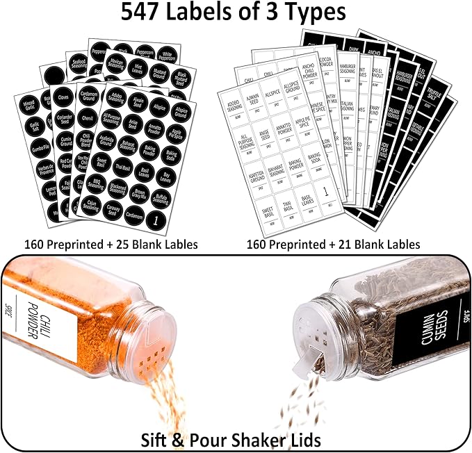 Churboro 48 Spice Jars with Labels- Spice Jars with Bamboo Lids - 4 Oz Glass - Image 4