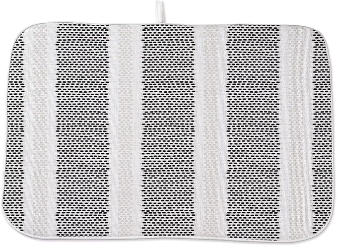Boho Black Dish Drying Mat 18 x 24 inch Modern Geometry Polka Dot Striped by AEIOAE