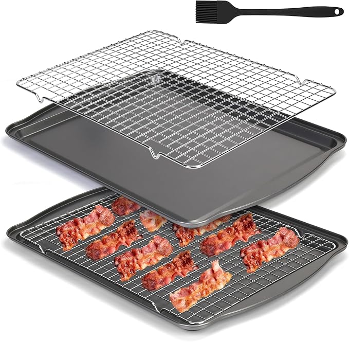 Baking Sheet with Wire Rack, 17 x 12 Inch Nonstick Cookie Sheets Pan Set with by SSAWcasa