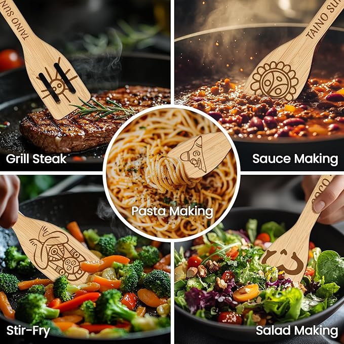 CUTHOLLOW 6PCS Taino Element Wooden Kitchen Cooking Utensil Set, 11.9in Non - Image 4