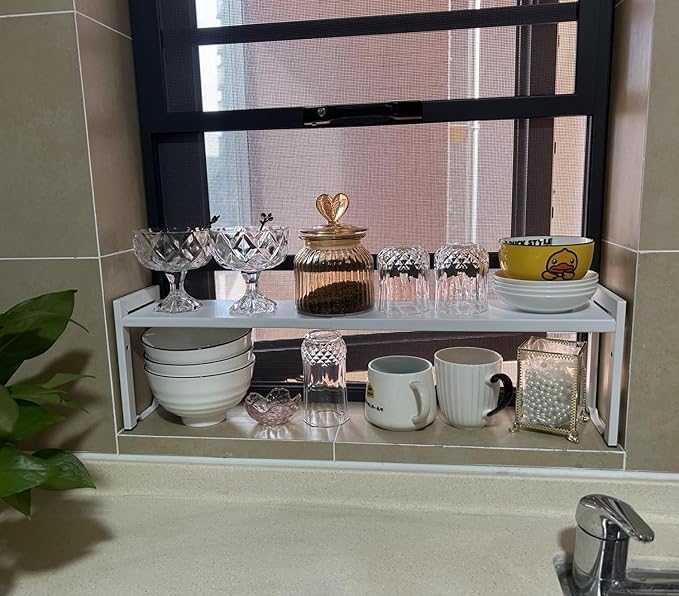 Expandable Cabinet Shelf Organizer 16-26" L Stackable Kitchen Counter Shelf - Image 2