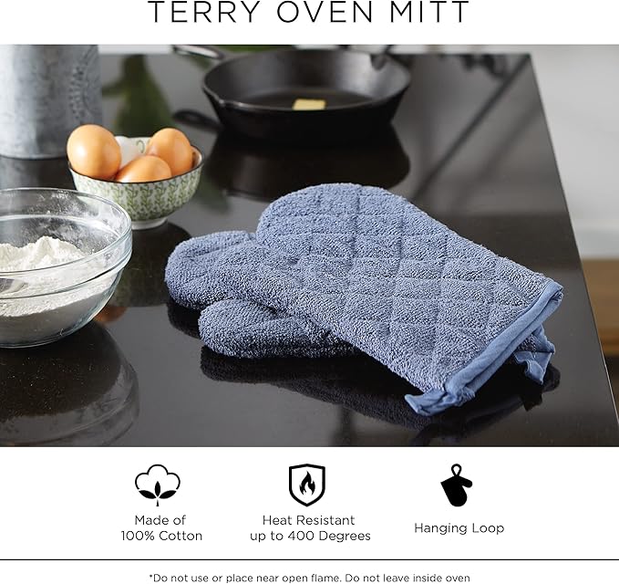 DII Basic Terry Collection 100% Cotton Quilted, Oven Mitt, Storm Blue, 2 Piece - Image 7