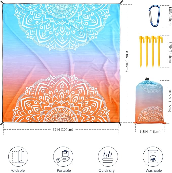 HIHOHO Beach Blanket Waterproof Sandproof Extra Large Beach Mat 79" X - Image 2