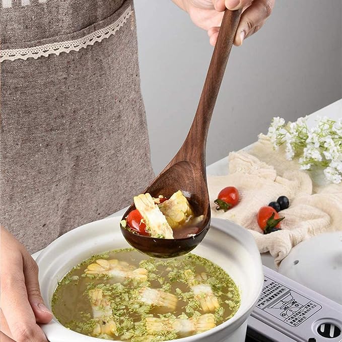 6 PCS Wooden Kitchen Utensils Set, Heat Resistant Non-Stick Cookware - Image 7