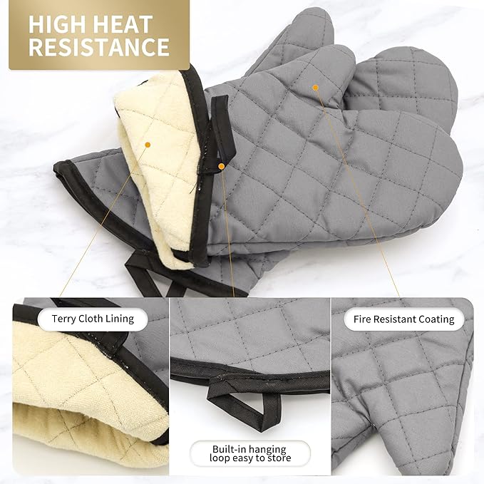 ARCLIBER Oven Mitts 2 Pairs of Quilted Terry Cloth Cotton Lining, Extra Long - Image 2