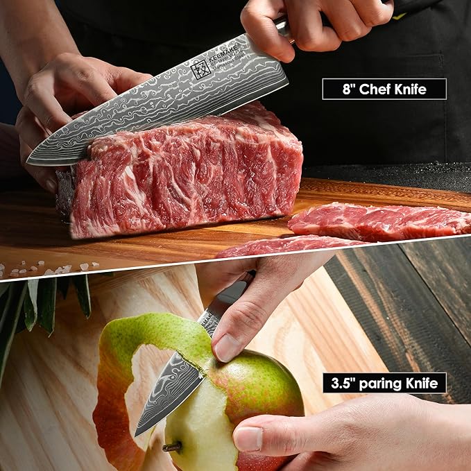 KEEMAKE Damascus Kitchen Knife Set, Elegant Box - Image 6