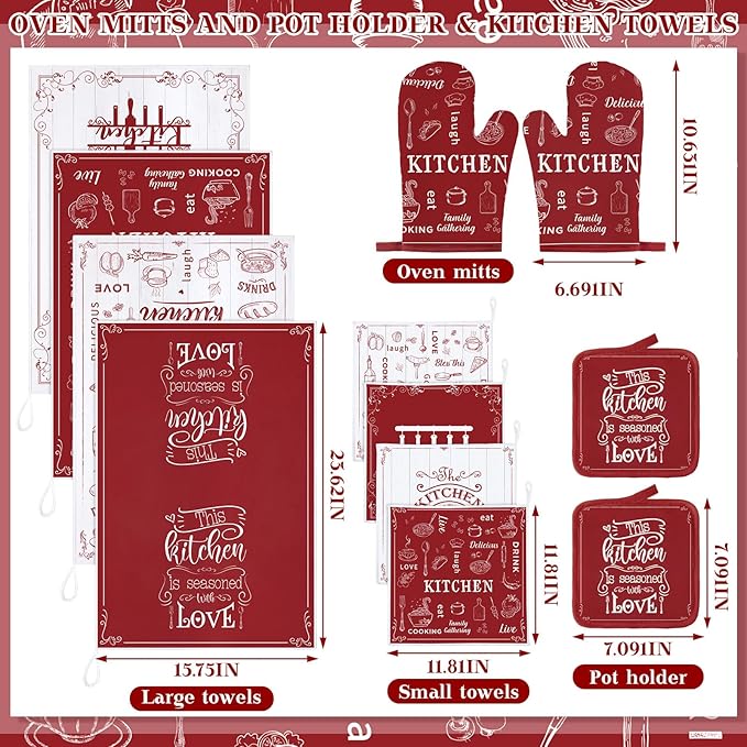 Bencailor 12 Pcs Farmhouse Kitchen Decor and Accessories Sets 4 Red Kitchen - Image 3