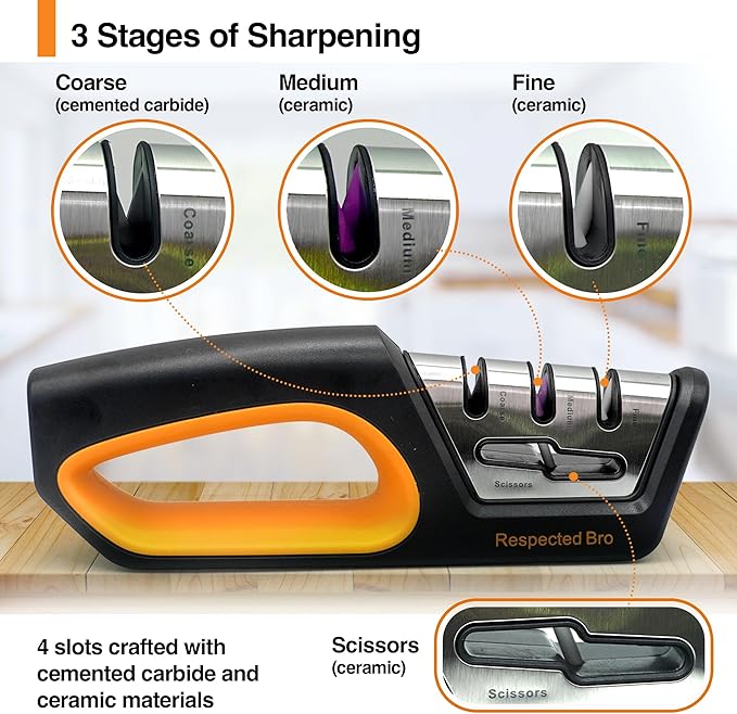 RESPECTED BRO 4-in-1 Knife and Scissors Sharpener, Premium Kitchen Knife - Image 4