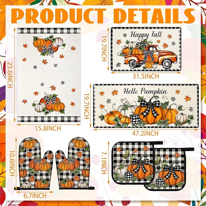 Fanfanwin 10 Pcs Thanksgiving Kitchen Decor Set Kitchen Towels Pot Holders Oven - Image 3