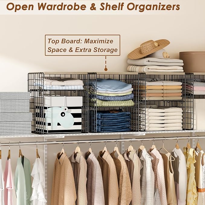 4-Tier Stackable Closet Organizers and Storage, Adjustable Dividers & Wood Top - Image 6