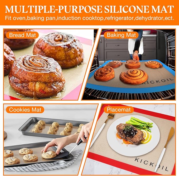 Silicone Baking Mat Large Baking Mat Set of 3-2 Half Sheets 16.5" x 11.6" +1 - Image 6