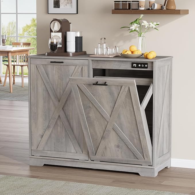 Double Tilt Out Trash Can Cabinet, Wooden Farmhouse Kitchen Garbage Bin by BOXACTION