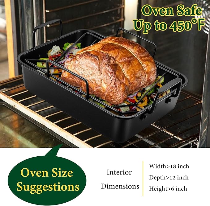 E-far Roasting Pan with Racks, Small Stainless Steel Turkey Roaster with - Image 4