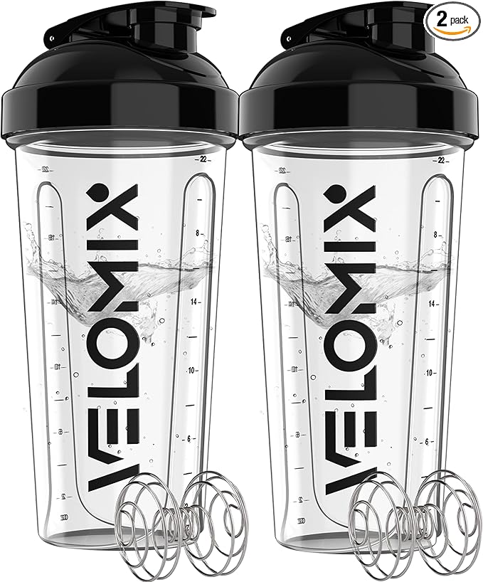 VELOMIX -2 Pack- 28 oz Protein Shaker Bottles by VELOMIX