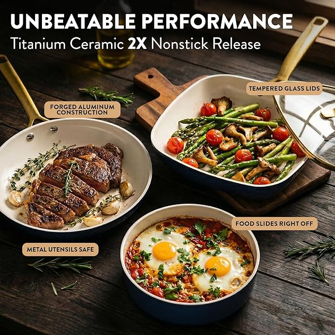 Gotham Steel Hammered 20Pcs Ceramic Cookware Set, Induction Pots and Pans Set - Image 5