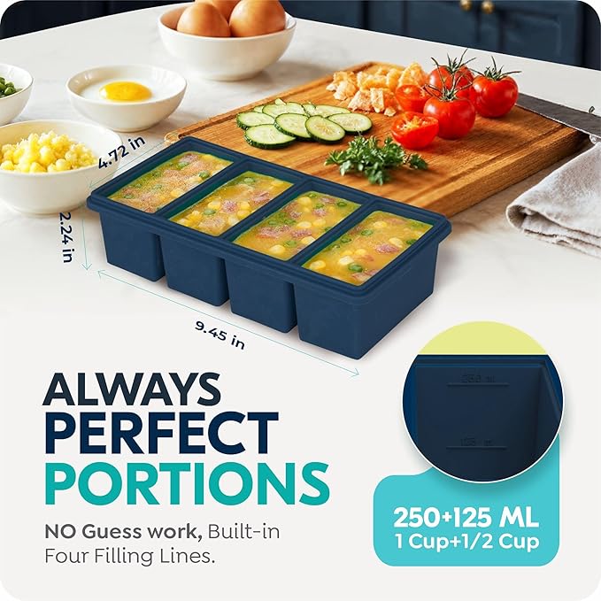 Silicone Freezer Trays with Lids, 2 Cup & 1 Cup Soup Container Style Ice Cube - Image 8
