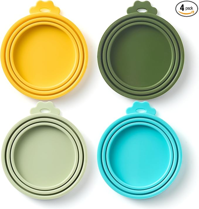 4 Pack Universal Pet Food Can Covers Lids by BasicHaus