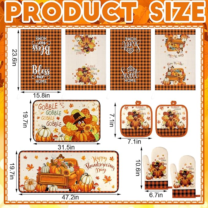 Fanfanwin 10 Pcs Fall Thanksgiving Turkey Kitchen Decor Set Kitchen Towels Pot - Image 3