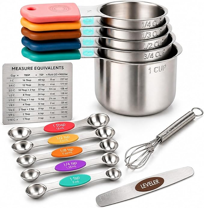 Magnetic Measuring Cups and Spoons Set, 13 Piece 304 Heavy Duty Stainless Steel by DIYORA