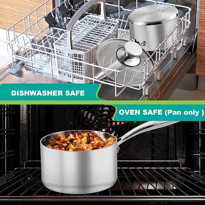 P&P CHEF 3 Quarts Tri-Ply Stockpot and Saucepan, Stainless Steel Sauce Pan - Image 7