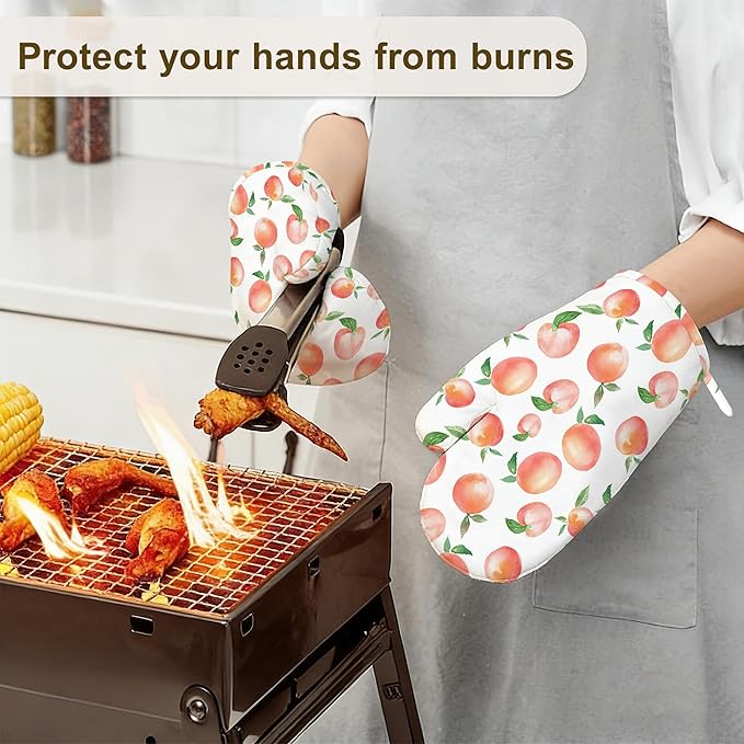 Watercolor Peaches Oven Mitts and Pot Holders Sets, Silicone Kitchen Mitts - Image 6
