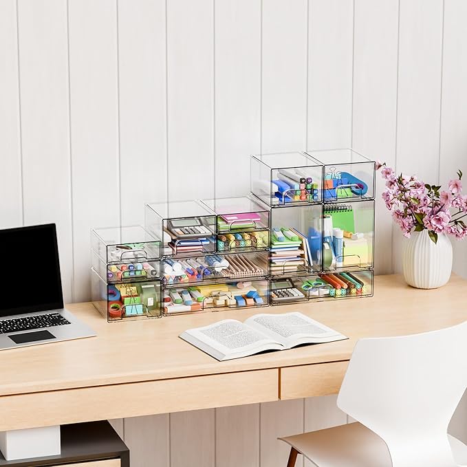 Yieach 2 Pack Clear Stackable Storage Drawers, 4.4'' Tall Acrylic Drawer - Image 6