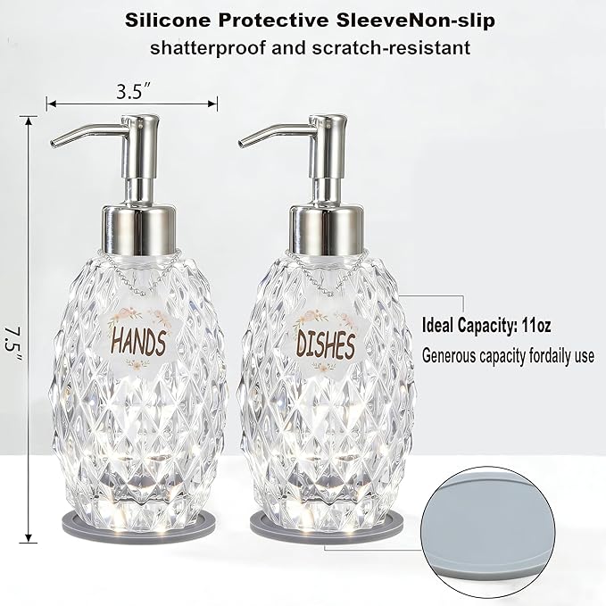 MALACHI Soap Dispenser Set, Crystal-Textured Diamond Glass - Image 6