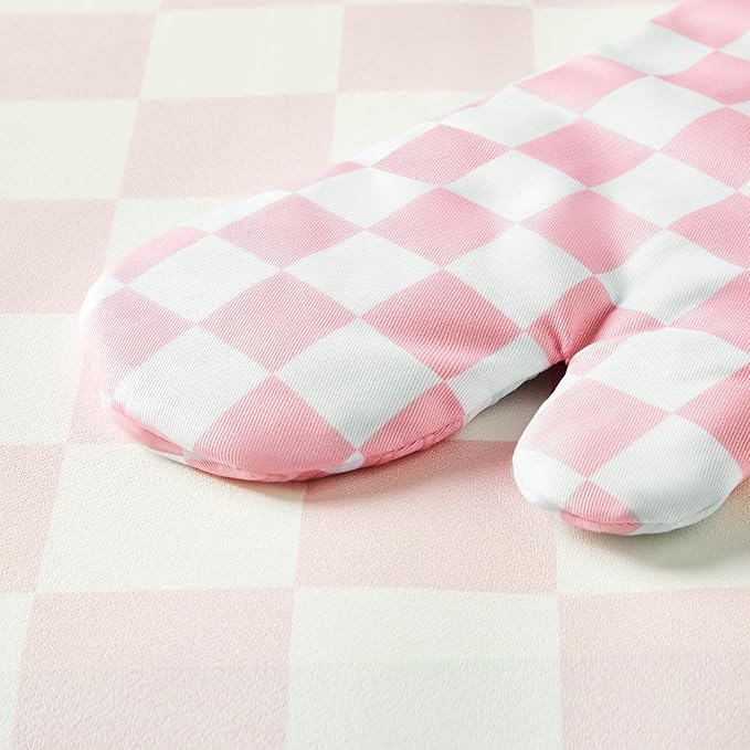 Ohocut Pink Checkered Oven Mitts Heat Resistant, Vintage Retro Checkerboard - Image 6