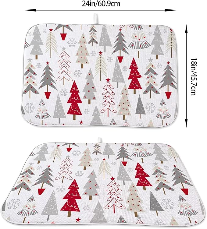 Christmas Decor Dish Drying Mat 18 x 24 inch Geometric Colorful Christmas Tree - Image 2
