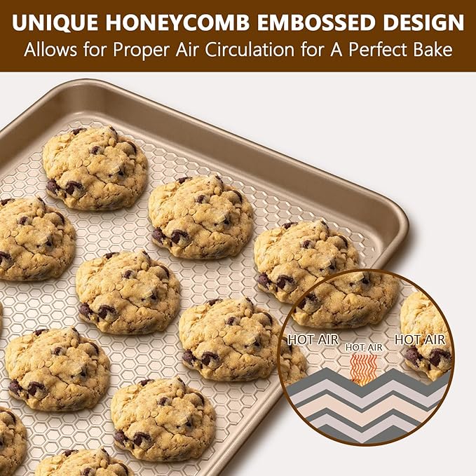 Wildone 2 Pack Half Sheet Baking Pans, Honeycomb Embossed Nonstick Baking Sheet - Image 4