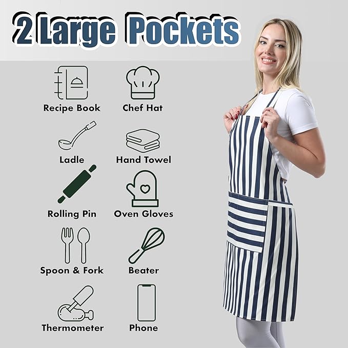 TOSHEX Kitchen Apron Waterdrop Resistant Cotton Apron - Image 3