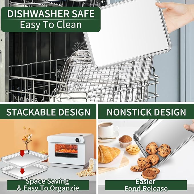 Small Baking Sheet with Cooling Rack Set, CEKEE Stainless Steel Cookie Sheets - Image 5