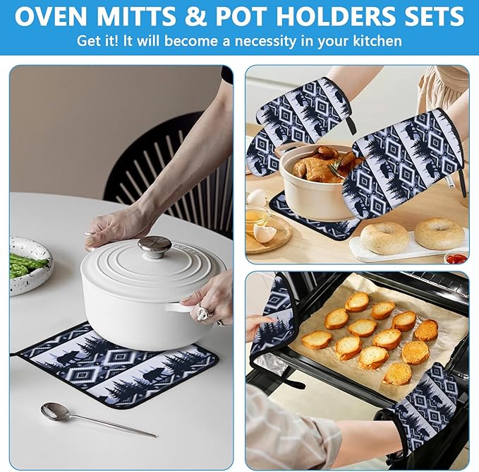 Vintage Rustic Bear Oven Mitts and Pot Holders Sets Heat Resistant 4Pcs - Image 6