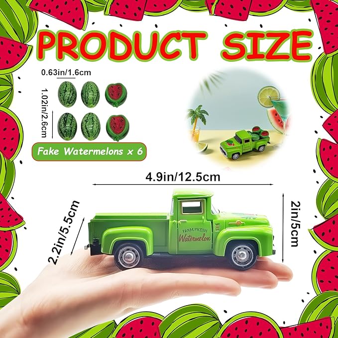Watermelon Decor Mini Vintage Green Metal Pickup Truck - Image 3