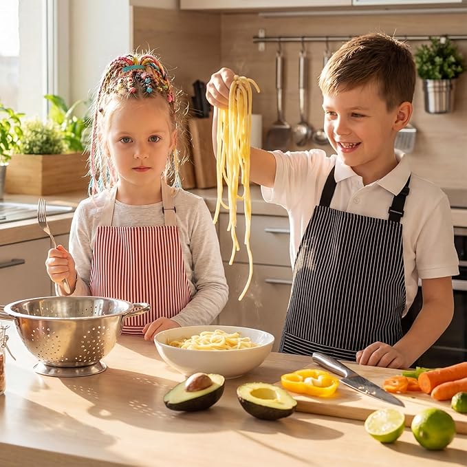 2 Pack Stripes Kids Apron, Kids Cooking Aprons - Image 5