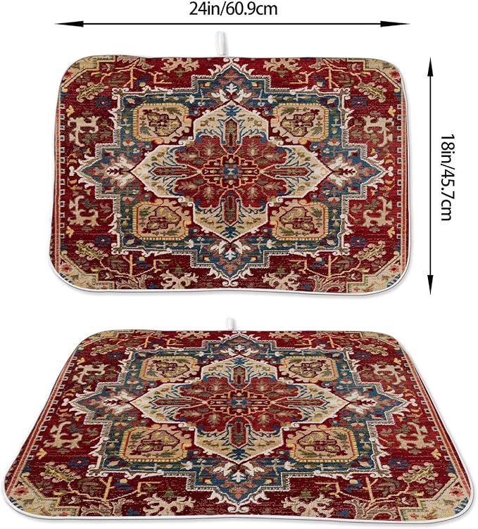 Burgundy Red Dish Drying Mat 18 x 24 inch Bohemian Rug Carpet Decorative Drying - Image 2