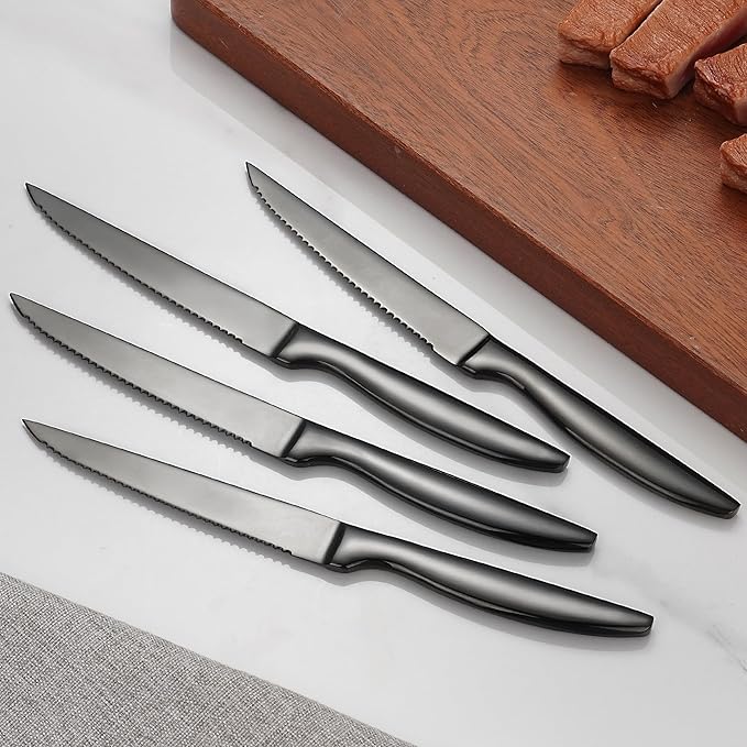 SuperCook Black Steak Knives of 12, High End Stainless Steel Steak Knives Set - Image 5