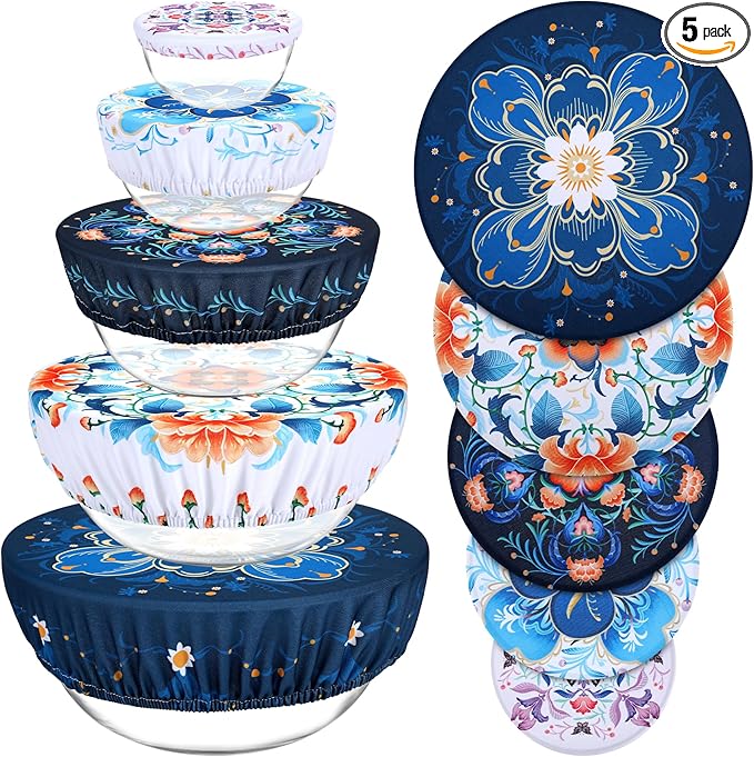 5 Pieces Bowl Covers Reusable, 5 Size Elastic Cloth Bowl Covers by Revahope