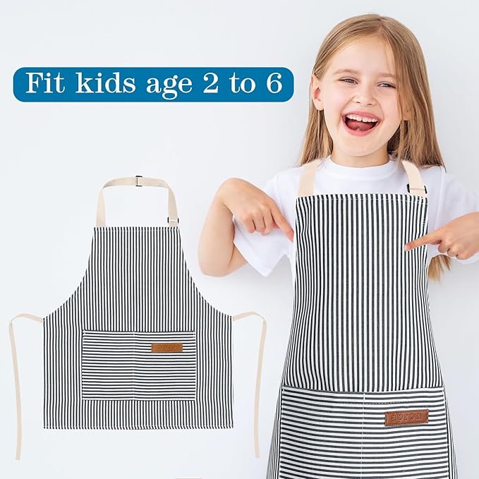 2 Pack Stripes Kids Apron, Kids Cooking Aprons - Image 3