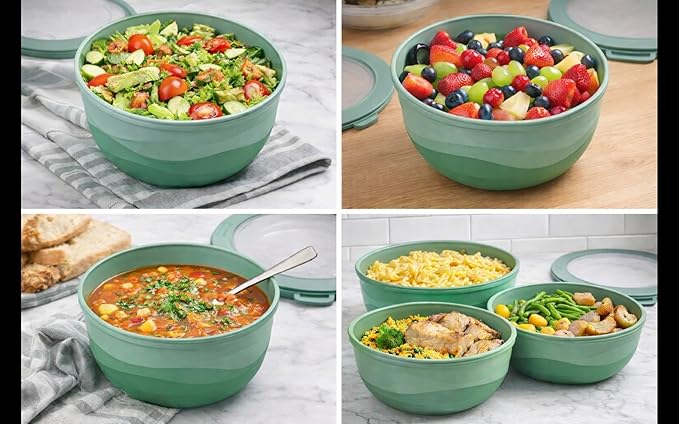 Pera Mixing Bowls with Lids Set, 8 Piece, BPA Free Nesting Kitchen Bowl Set - Image 8