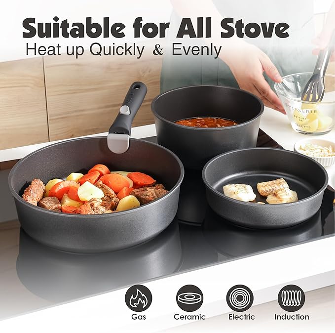 SENSARTE 24 Piece Pots and Pans Set, Nonstick Detachable Handle Cookware - Image 5