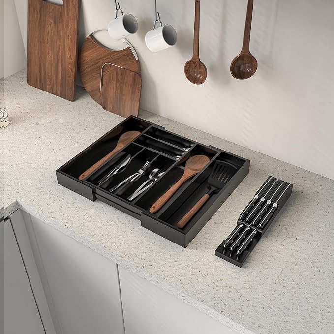 Bamboo Kitchen Drawer Organizer, Expandable Silverware Organizer - Image 6
