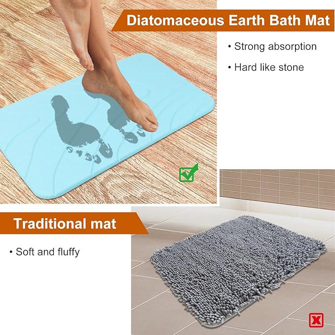2 Pack Diatomaceous Earth Shower Mat, Stone Bath Mat, Nonslip Super Absorbent - Image 5