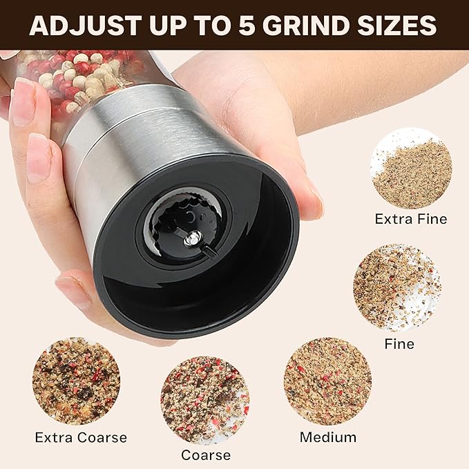 Premium Stainless Steel Sea Salt and Pepper Grinder Set of 2 - Image 3